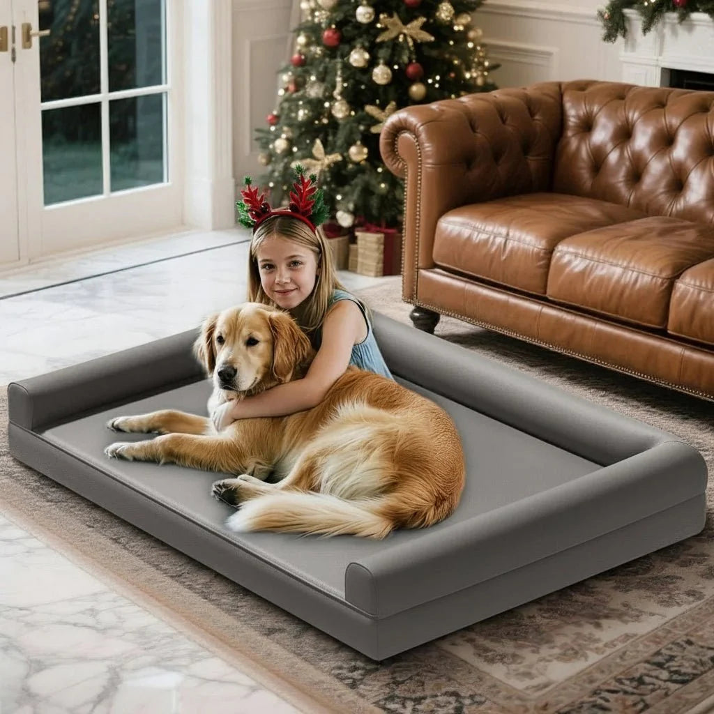 CALMDEN – Orthopedic dog sofa made of microfiber leather with waterproof bolster design