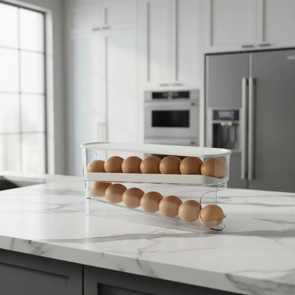 FLOWSTACK – Automatic rolling 2-layer egg organizer for refrigerators