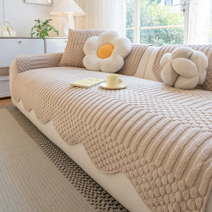 PLUSHCREAM – Thick Tuft Fleece Sofa Cover for Warm Winter Coziness