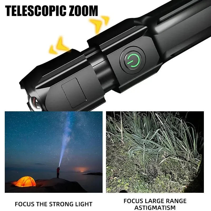 LUMATRON – Powerful LED Flashlight with 100000 Lumens, USB Charging & Waterproof Zoom Design
