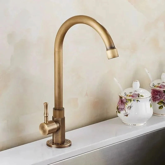 GoldenSwan Faucet – Antique Swan Neck Brass Kitchen Tap