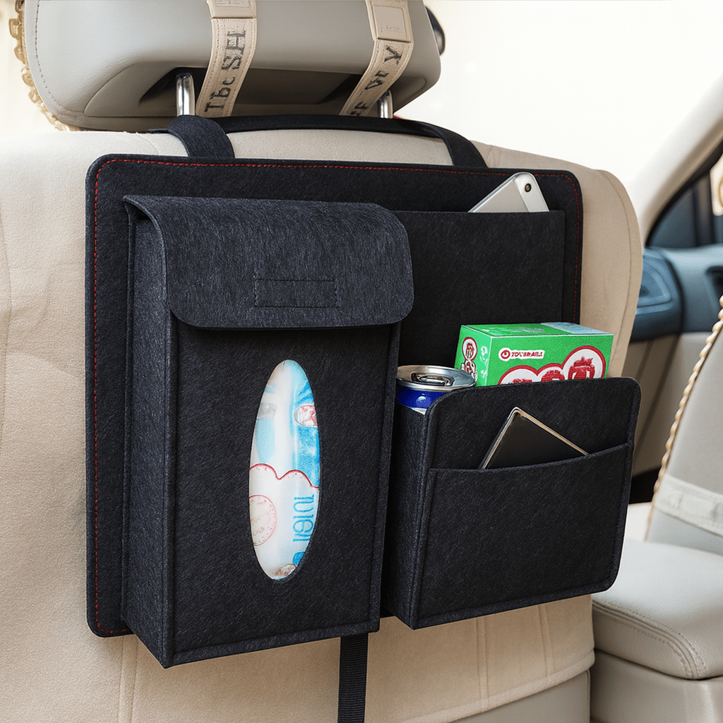 SEATSMART – Universally fitting car seat organizer with 4 storage pockets