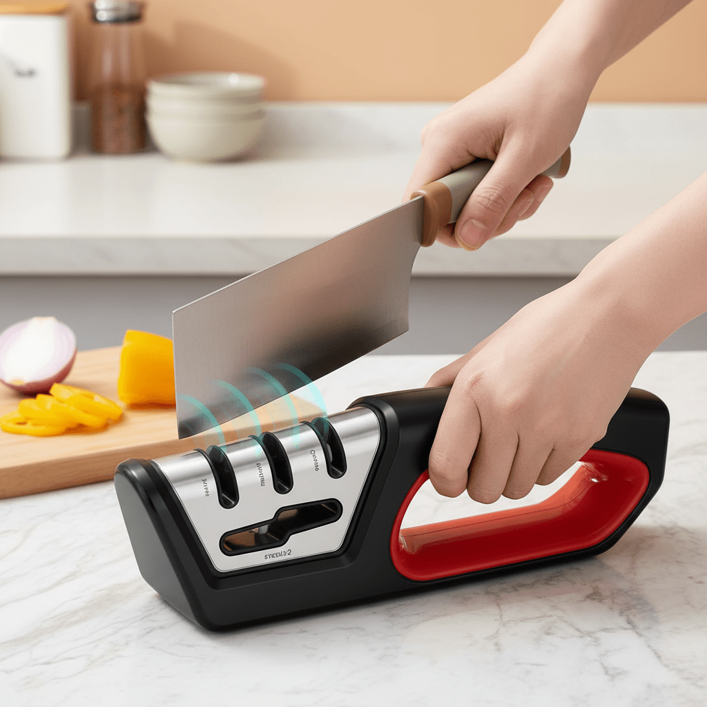 BLADEWORK – 4-in-1 Knife Sharpener & Scissor Polisher – Ergonomic Kitchen Tool