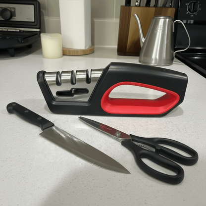 BLADEWORK – 4-in-1 Knife Sharpener & Scissor Polisher – Ergonomic Kitchen Tool