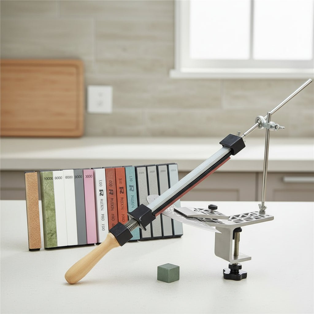 SHARPMECH – Precise manual knife sharpener with adjustable rotatable clamp for all blades