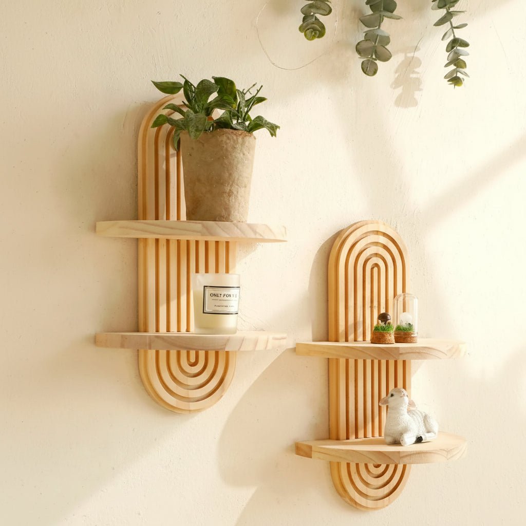 DECOWOOD – Geometric Floating Wood Shelves in Boho Style as Wall Storage