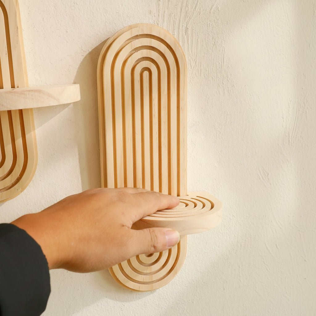 DECOWOOD – Geometric Floating Wood Shelves in Boho Style as Wall Storage