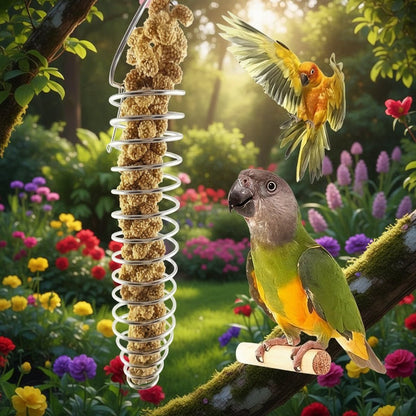 STEELSWIRL – Robust stainless steel parrot food dispenser for long-term use