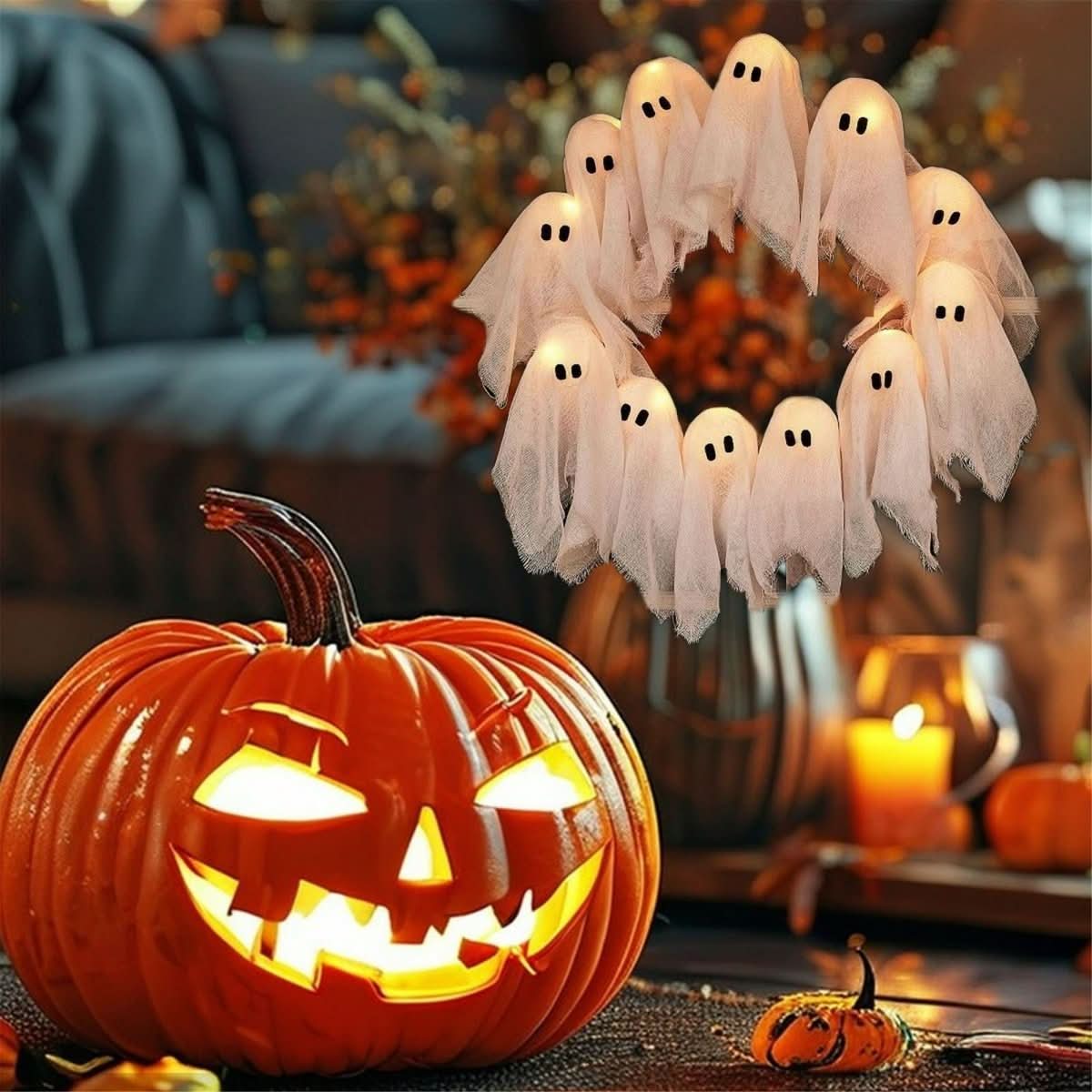 FrightLights LED Wreath – Spooky Halloween Magic for Atmospheric Decoration