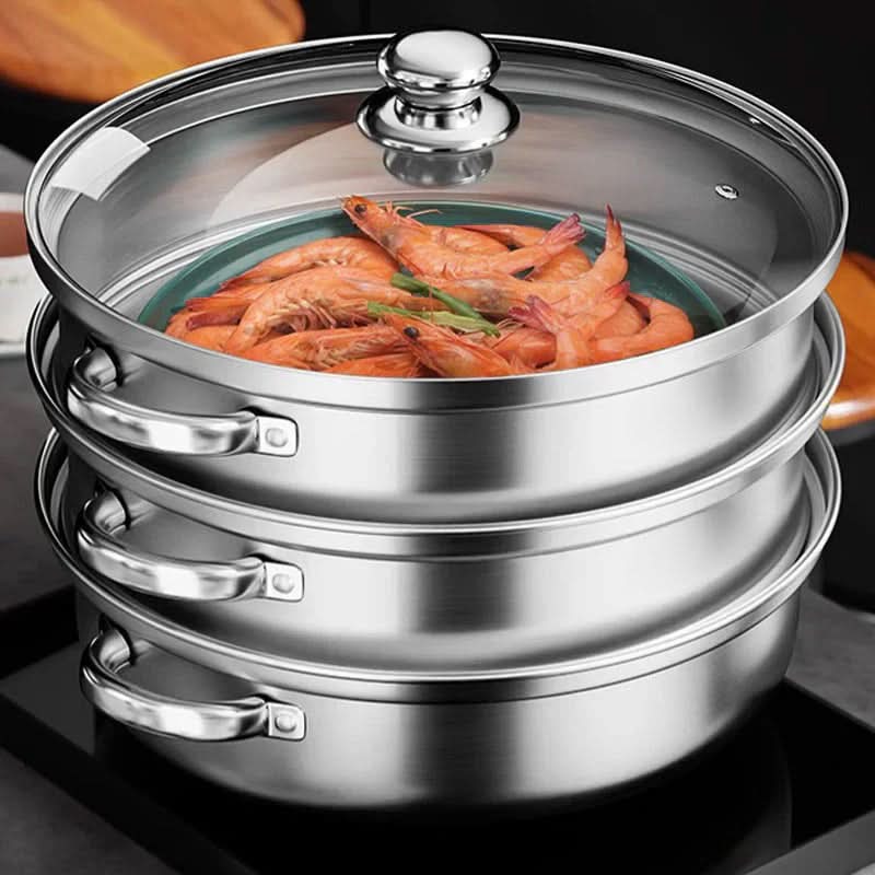 VAPORCRAFT – 3-tier stainless steel steamer with glass lid