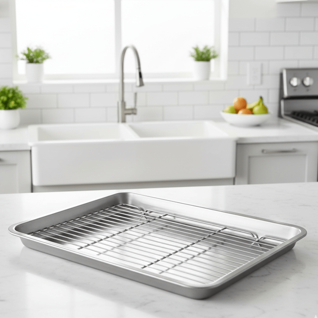 BAKESMART – Stainless Steel Baking Sheet Set with Removable Cooling Rack
