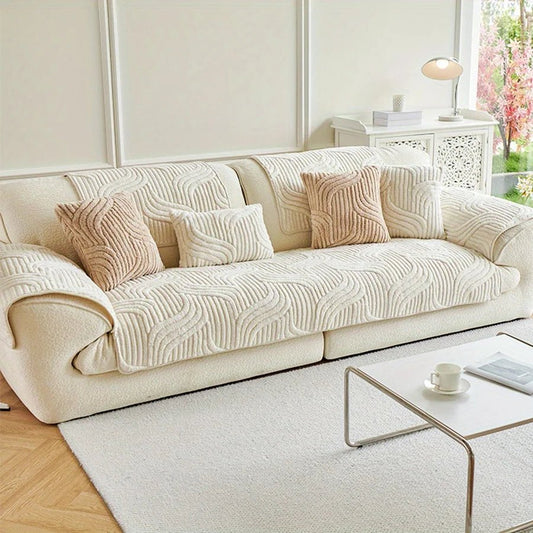 VELVETWAVES – Elegant velvet sofa cover, non-slip with wave stripes for interior decoration
