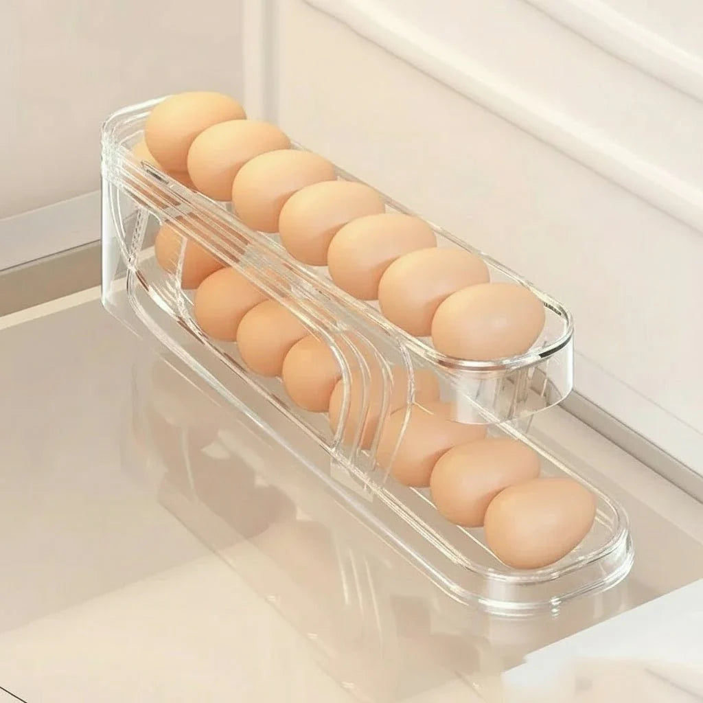FLOWSTACK – Automatic rolling 2-layer egg organizer for refrigerators