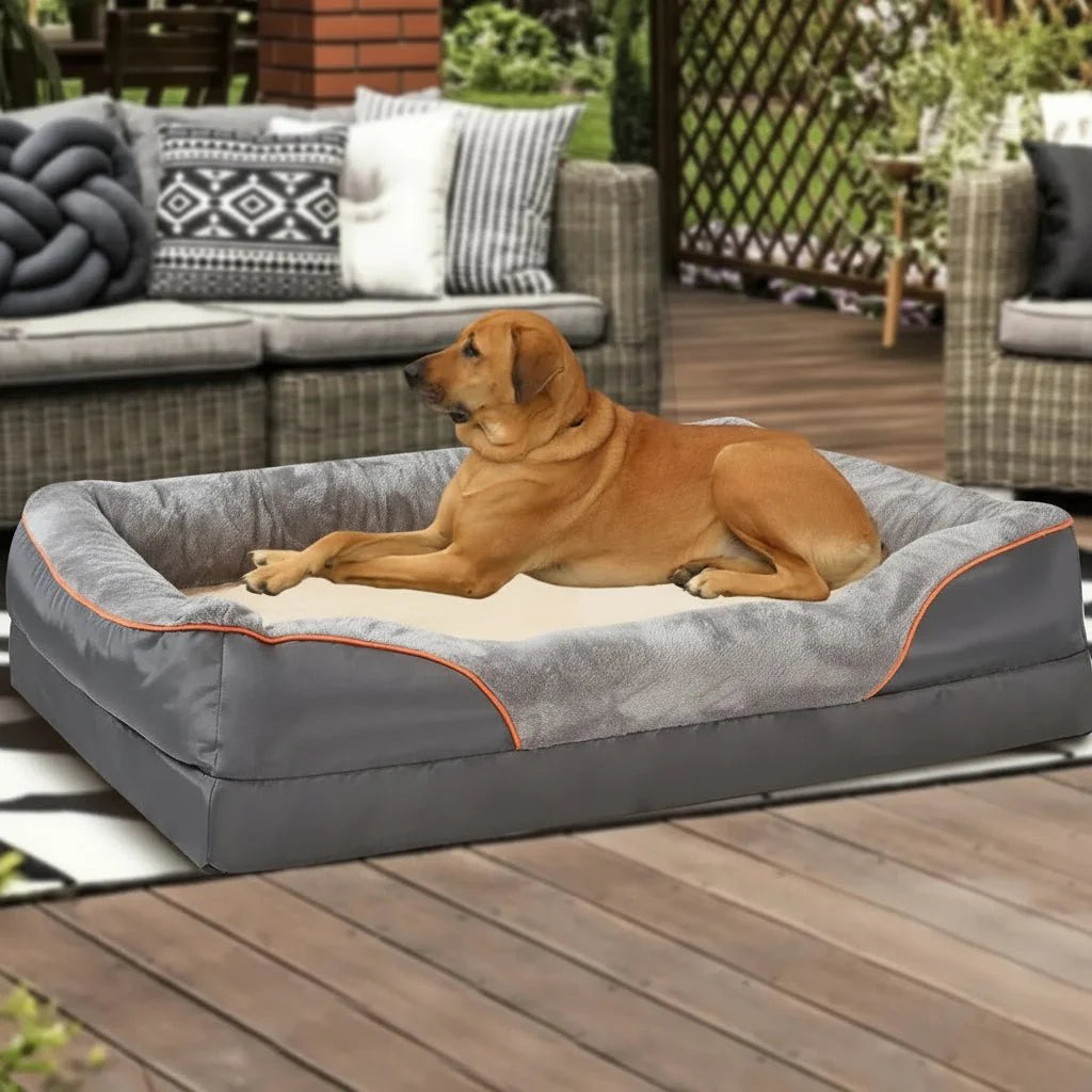 LEVAPET – Waterproof orthopedic dog bed with elevated pillow & memory foam support