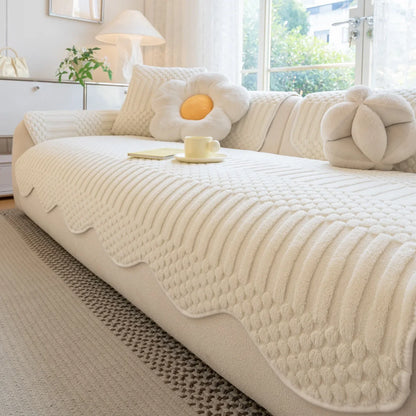 PLUSHCREAM – Thick Tuft Fleece Sofa Cover for Warm Winter Coziness