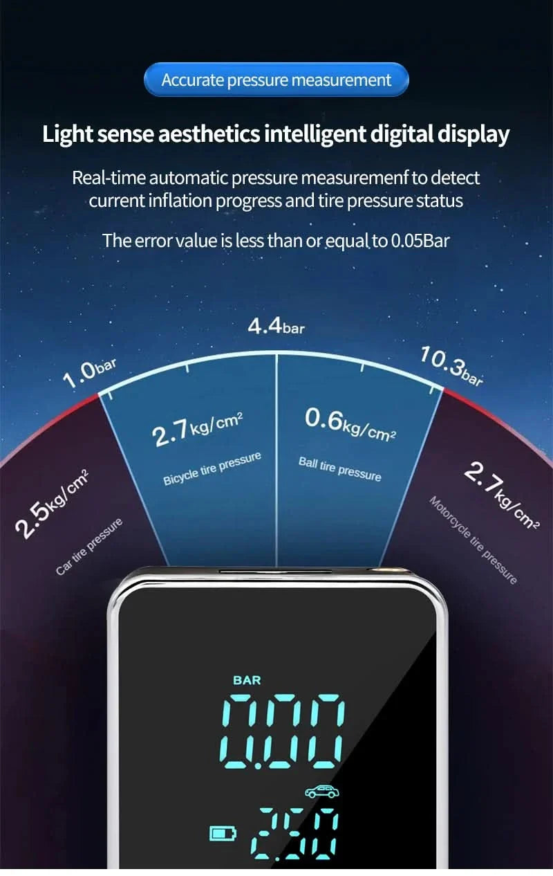 Wireless Air Pump with Touchscreen - Portable air pump with 150psi for car & bike