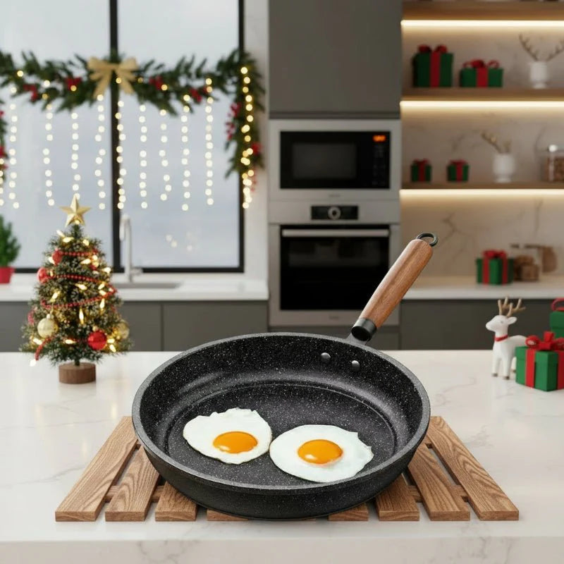CUISTONE – 30 cm Maifan Stone Non-Stick Pan with Lid for Gas & Induction Stoves
