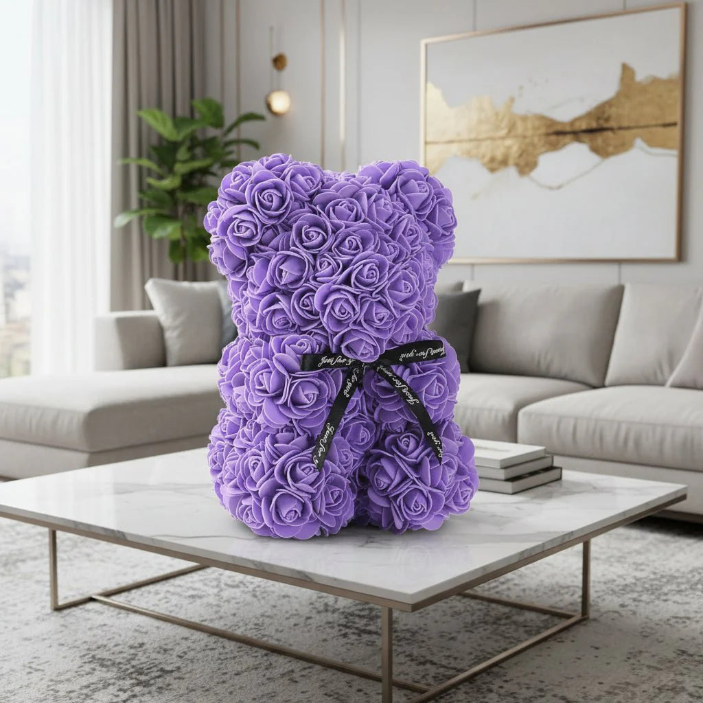 ROSEBLOOM BEAR – Handmade rose teddy made from eternal blossoms