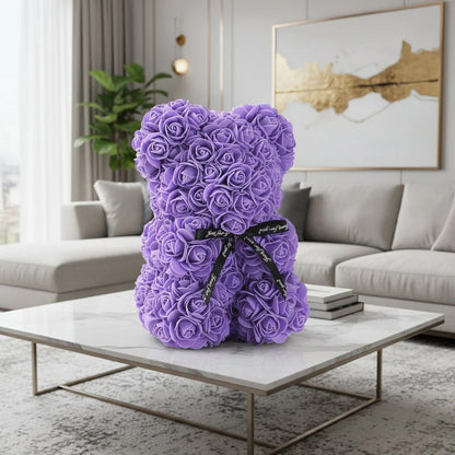 ROSEBLOOM BEAR – Handmade rose teddy made from eternal blossoms