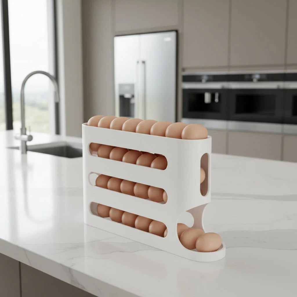 EGGSTAGE – 4-layer automatic egg dispenser for refrigerator organization