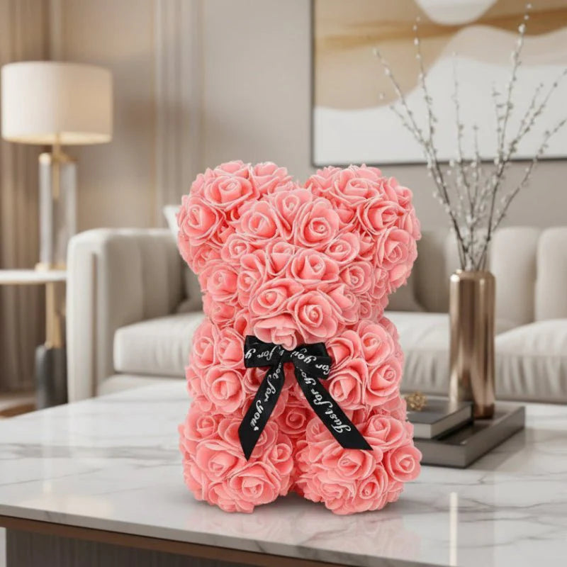 ROSEBLOOM BEAR – Handmade rose teddy made from eternal blossoms