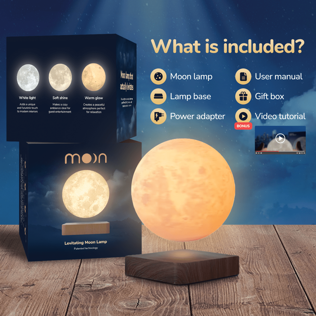 MOONFLOAT - Floating moon lamp with 3 light colours and magnetic suspension