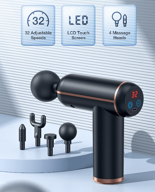 MassageGun Pro - Portable massage gun with 4 attachments for effective muscle regeneration