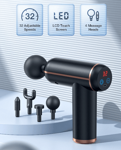 MassageGun Pro - Portable massage gun with 4 attachments for effective muscle regeneration