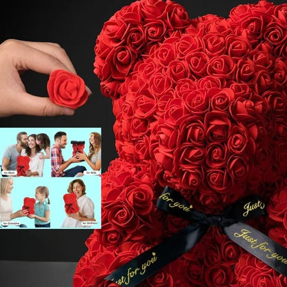 ROSEBLOOM BEAR – Handmade rose teddy made from eternal blossoms