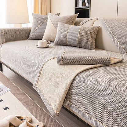 NATURWEFT – Non-slip cotton-linen sofa cover for all seasons
