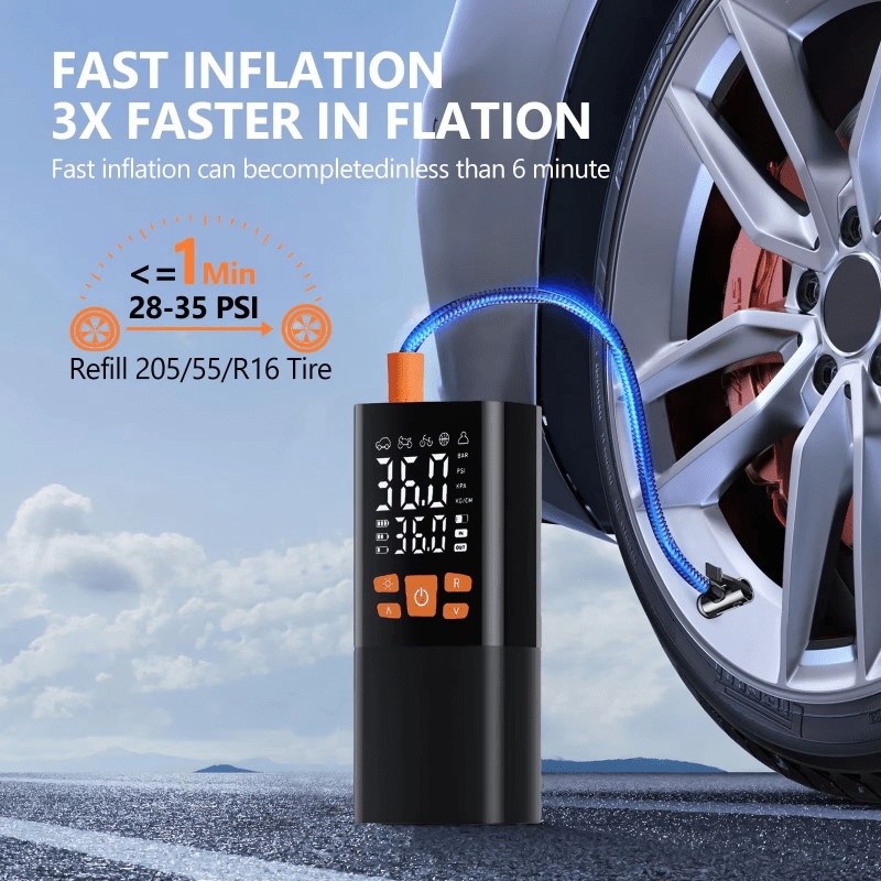 INFLATIQ – Portable 180 PSI Air Compressor with 25000mAh Battery & Digital Pressure Display