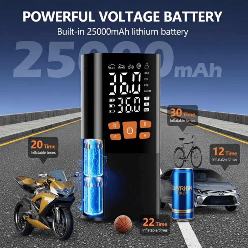 INFLATIQ – Portable 180 PSI Air Compressor with 25000mAh Battery & Digital Pressure Display