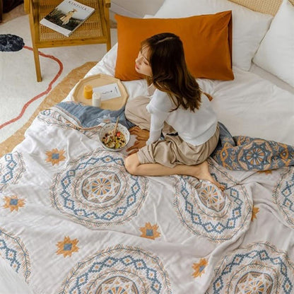 BohoHaven Blanket – Cotton Blanket with Mandala Pattern for Indoor & Outdoor Use