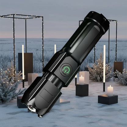 LUMATRON – Powerful LED Flashlight with 100000 Lumens, USB Charging & Waterproof Zoom Design