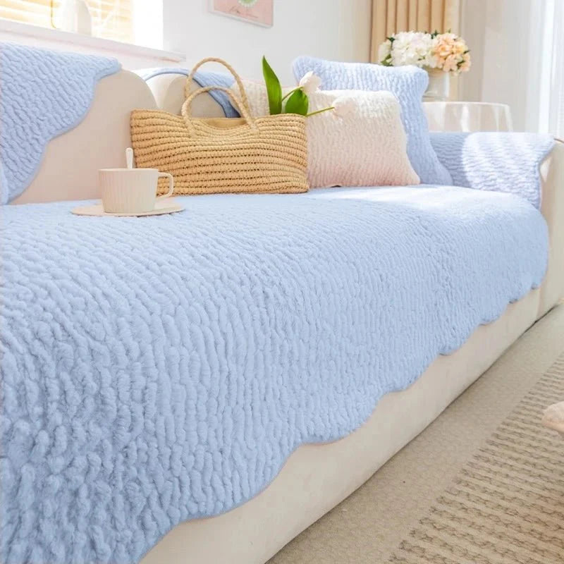 PLUSHCREAM – Thick Tuft Fleece Sofa Cover for Warm Winter Coziness