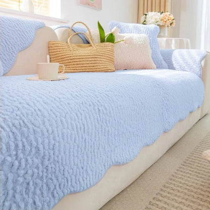 PLUSHCREAM – Thick Tuft Fleece Sofa Cover for Warm Winter Coziness