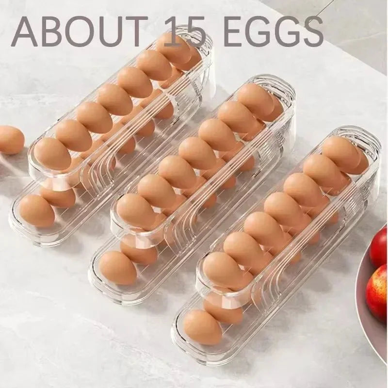 FLOWSTACK – Automatic rolling 2-layer egg organizer for refrigerators