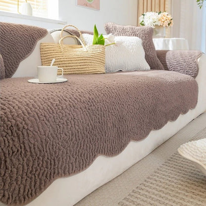 PLUSHCREAM – Thick Tuft Fleece Sofa Cover for Warm Winter Coziness