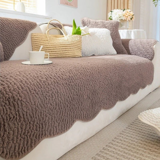 PLUSHCREAM – Thick Tuft Fleece Sofa Cover for Warm Winter Coziness
