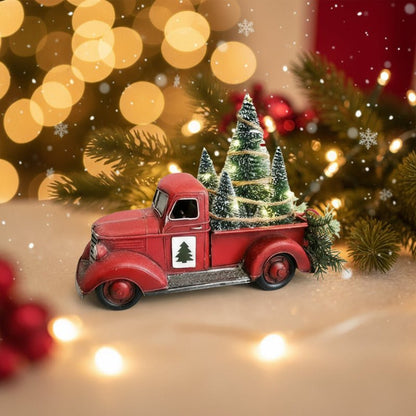 YULEYARDER – Vintage Red Truck Ornament with Mini Tree for Festive Decor