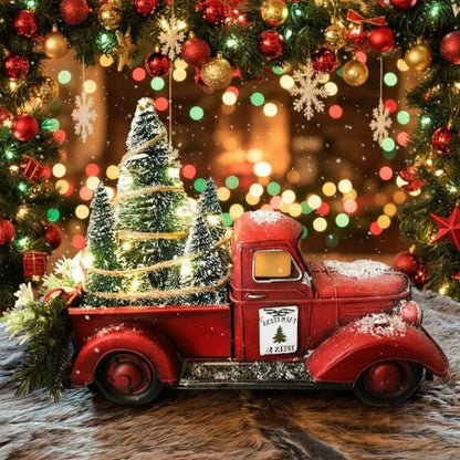 YULEYARDER – Vintage Red Truck Ornament with Mini Tree for Festive Decor