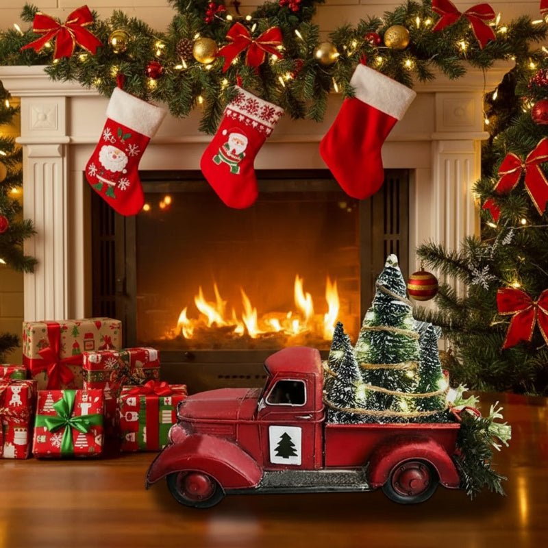 YULEYARDER – Vintage Red Truck Ornament with Mini Tree for Festive Decor