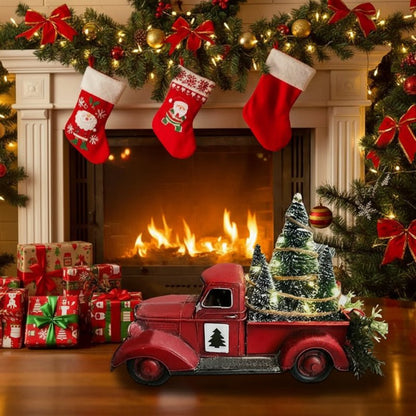 YULEYARDER – Vintage Red Truck Ornament with Mini Tree for Festive Decor