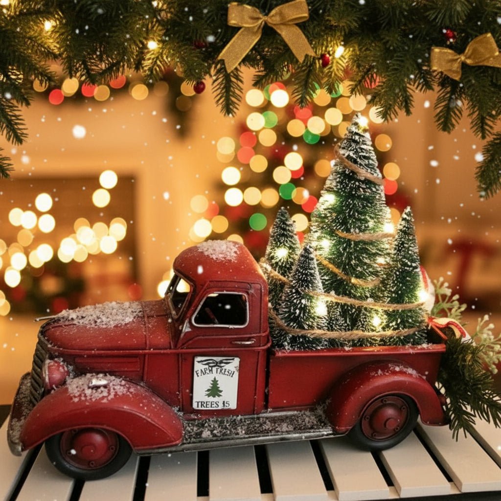 YULEYARDER – Vintage Red Truck Ornament with Mini Tree for Festive Decor