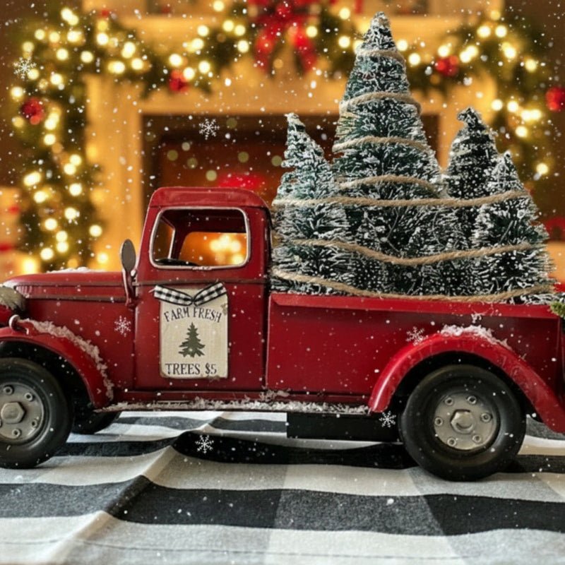 YULEYARDER – Vintage Red Truck Ornament with Mini Tree for Festive Decor