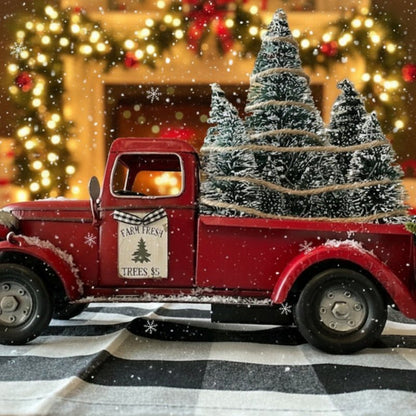 YULEYARDER – Vintage Red Truck Ornament with Mini Tree for Festive Decor