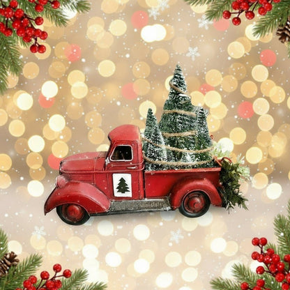 YULEYARDER – Vintage Red Truck Ornament with Mini Tree for Festive Decor