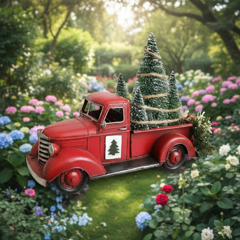 YULEYARDER – Vintage Red Truck Ornament with Mini Tree for Festive Decor