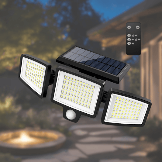 SUNDEFENSE – Solar-powered security light with motion sensor & remote control
