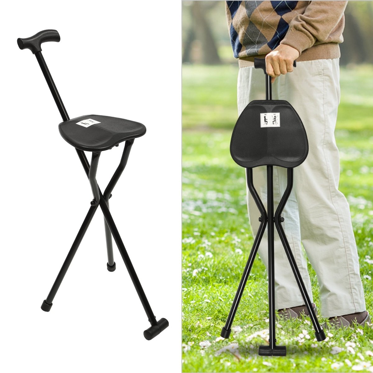 SEATWALK – Foldable walking stick with integrated seat for comfort on the go